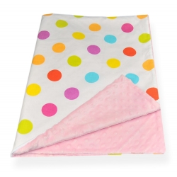 kocyk minky pink kolorowe kropki